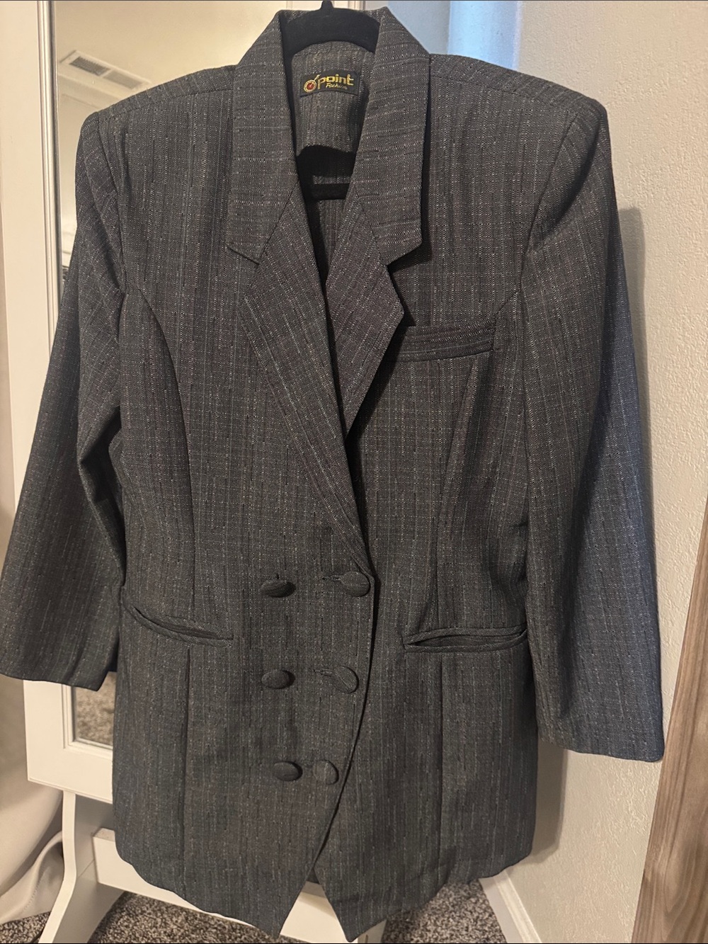 Dark Gray Pinstripe Double-Breasted Women's Blazer